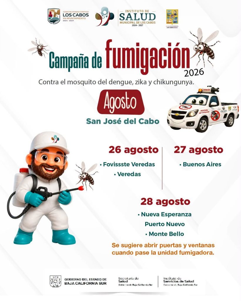 Anuncian fumigación en seis colonias de San José del Cabo este lunes y martes