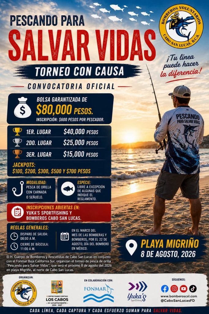 Bomberos de Cabo San Lucas anuncian primera edición del torneo de orilla “Pescando para Salvar Vidas”
