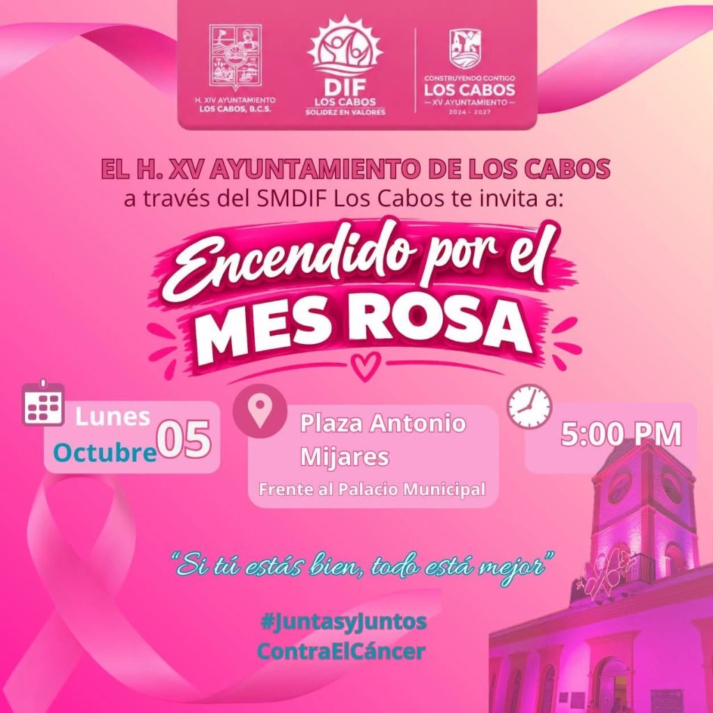 En el mes Rosa, invita SMDIF Los Cabos a encendido simbólico en Plaza Mijares para fortalecer la cultura del autocuidado y la prevención