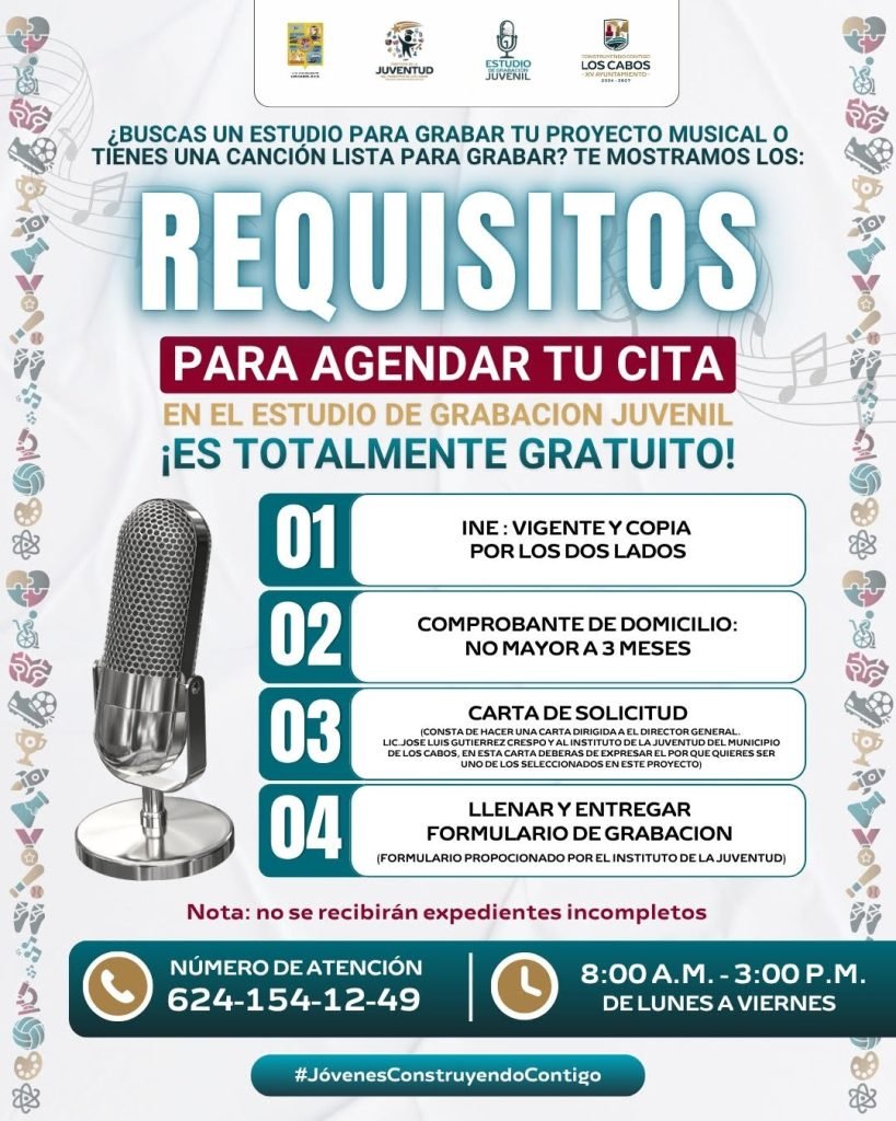 Estudio de Grabación Juvenil abre registro para nuevos talentos en Los Cabos