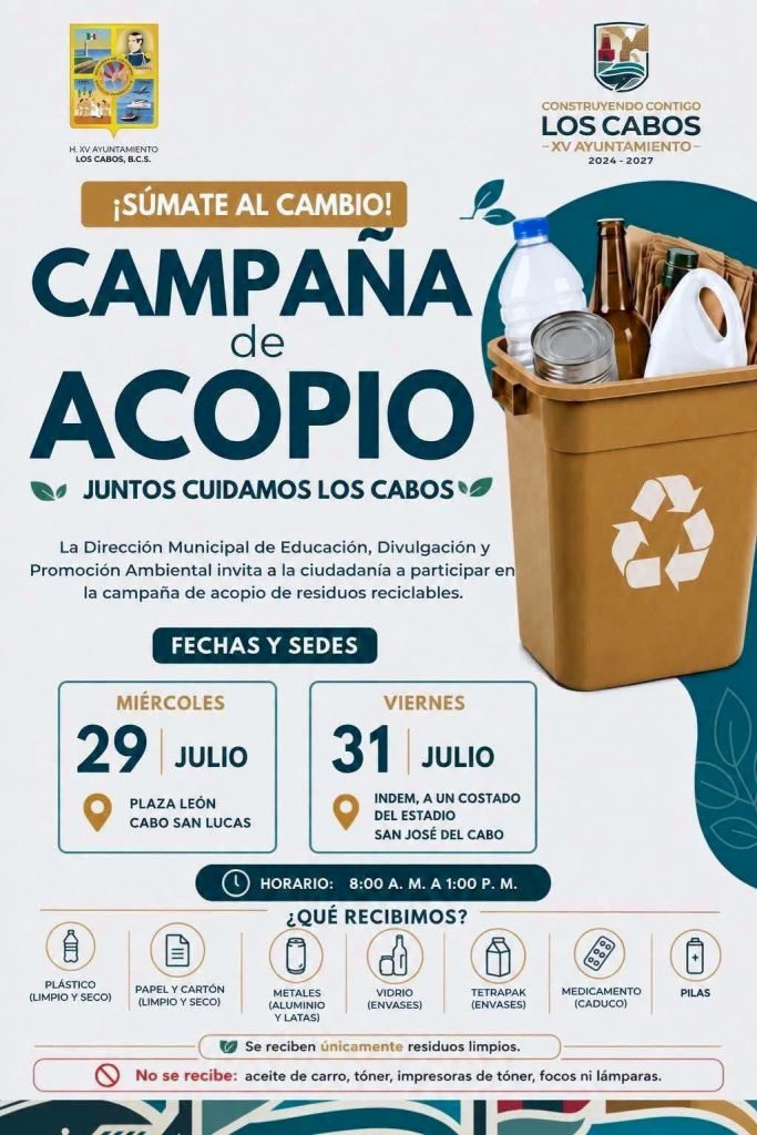 Invita Ecología de Los Cabos a participar en campaña de acopio de residuos reciclables