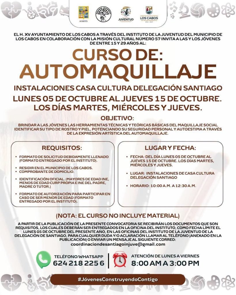 Invita INJUVE Los Cabos a jóvenes de Santiago a curso gratuito de automaquillaje