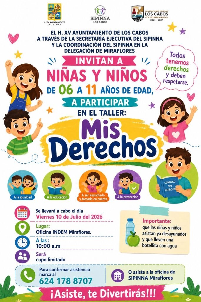 Invita SIPINNA Los Cabos a niñas y niños de Miraflores al taller “Mis Derechos”