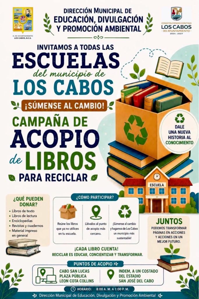 Invitan a escuelas de Los Cabos a participar en campaña de acopio de libros para reciclar
