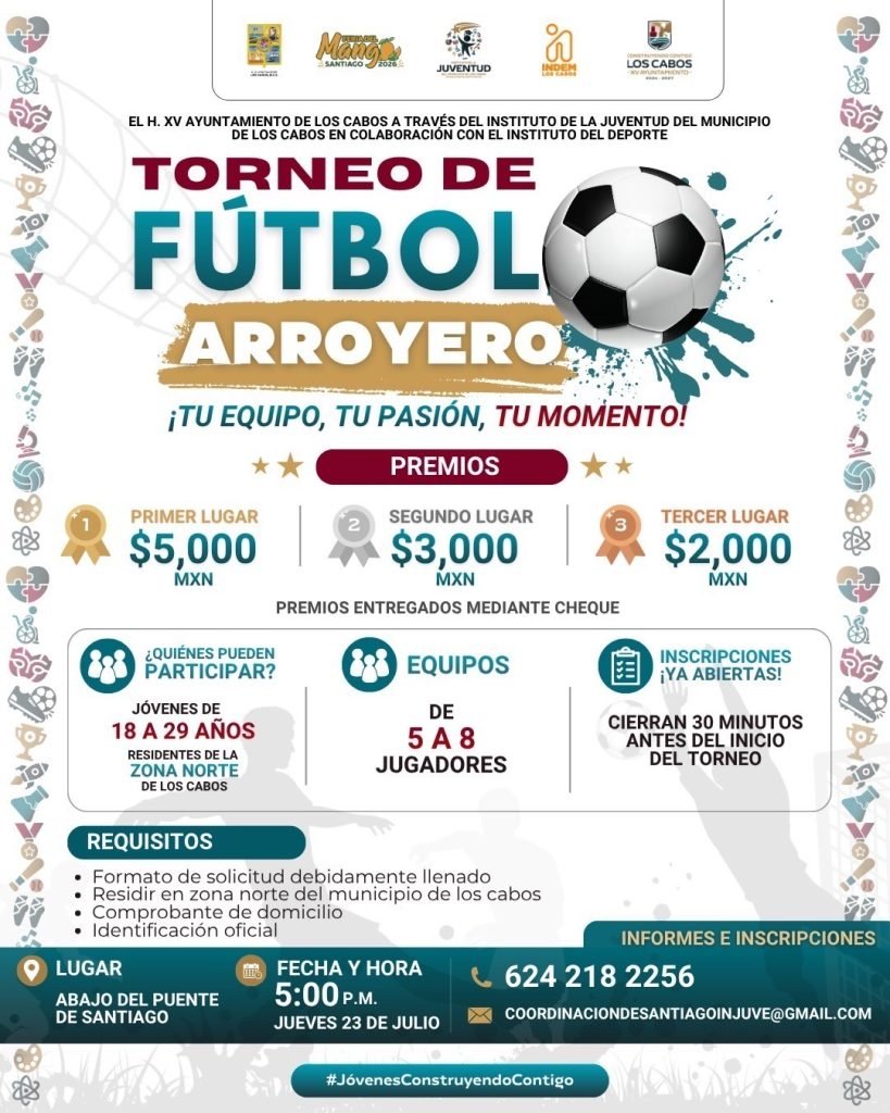 Invitan a jóvenes de la zona norte de Los Cabos a participar en Torneo de Fútbol Arroyero