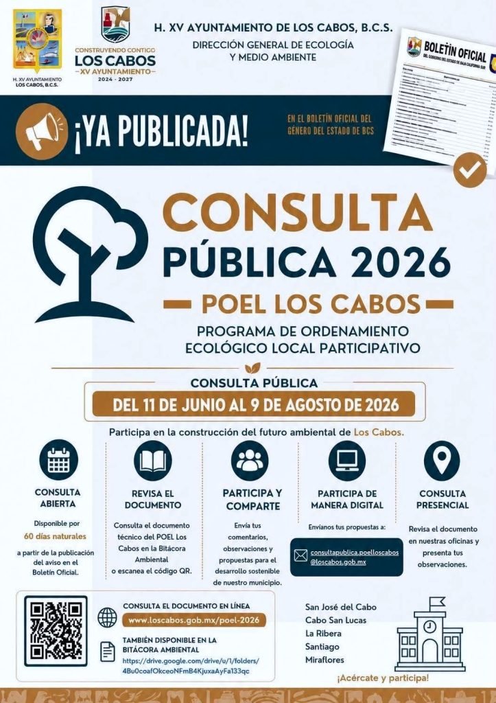 Invitan a participar en Consulta Pública del POEL Los Cabos 2026