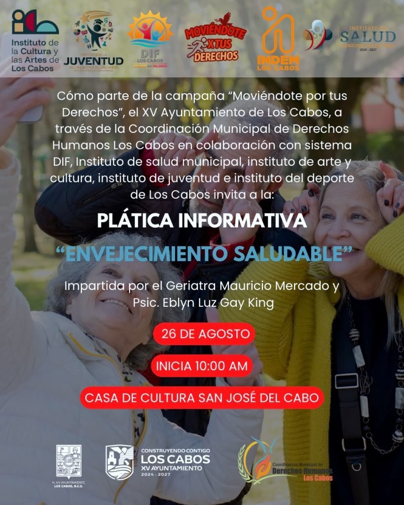 Invitan a participar en plática sobre envejecimiento saludable en San José del Cabo.