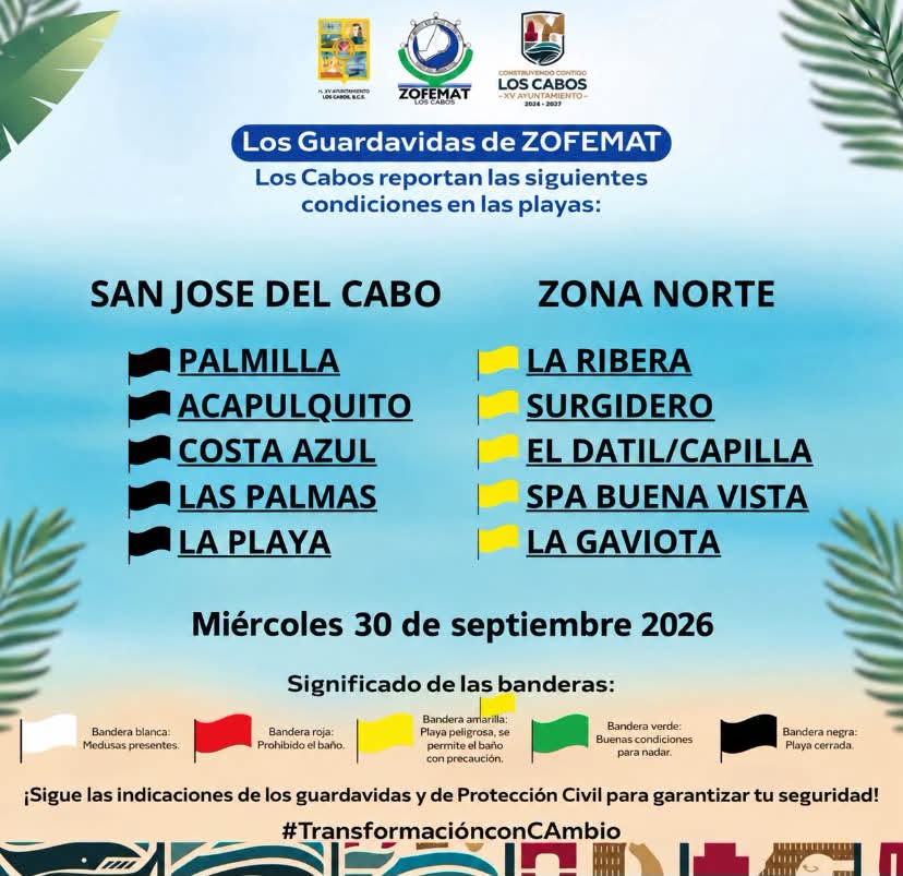 Por efectos del huracán Rachel en el Pacífico, activa ZOFEMAT Los Cabos cierre preventivo de playas